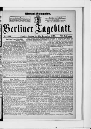 Berliner Tageblatt und Handels-Zeitung vom 22.09.1879