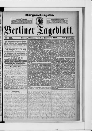 Berliner Tageblatt und Handels-Zeitung vom 24.09.1879
