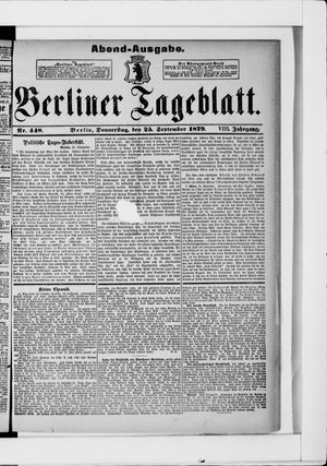 Berliner Tageblatt und Handels-Zeitung vom 25.09.1879