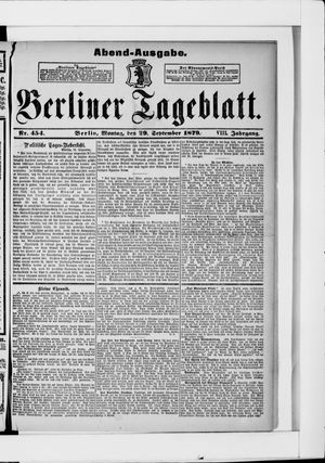 Berliner Tageblatt und Handels-Zeitung vom 29.09.1879