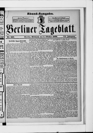 Berliner Tageblatt und Handels-Zeitung vom 01.10.1879