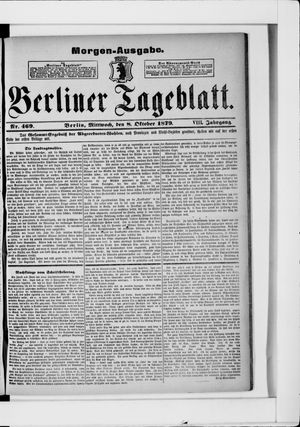 Berliner Tageblatt und Handels-Zeitung vom 08.10.1879