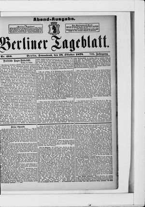 Berliner Tageblatt und Handels-Zeitung vom 18.10.1879