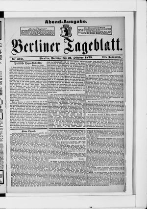 Berliner Tageblatt und Handels-Zeitung vom 31.10.1879