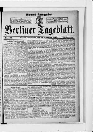 Berliner Tageblatt und Handels-Zeitung vom 15.11.1879