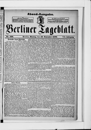 Berliner Tageblatt und Handels-Zeitung vom 17.11.1879