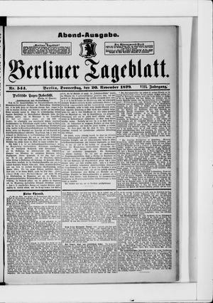 Berliner Tageblatt und Handels-Zeitung on Nov 20, 1879