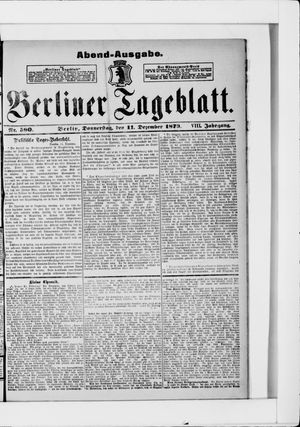 Berliner Tageblatt und Handels-Zeitung vom 11.12.1879