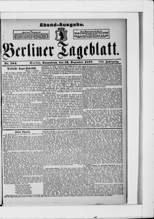 Berliner Tageblatt und Handels-Zeitung vom 13.12.1879