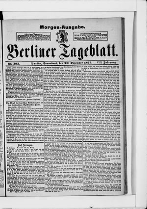 Berliner Tageblatt und Handels-Zeitung on Dec 20, 1879