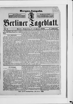 Berliner Tageblatt und Handels-Zeitung vom 01.01.1880