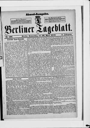 Berliner Tageblatt und Handels-Zeitung on Apr 29, 1880