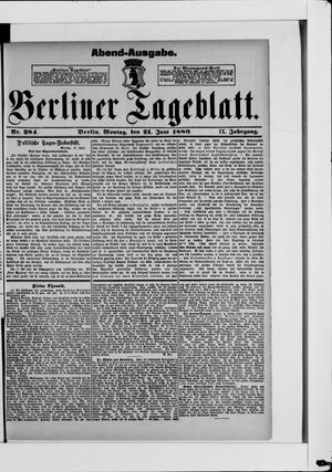 Berliner Tageblatt und Handels-Zeitung vom 21.06.1880