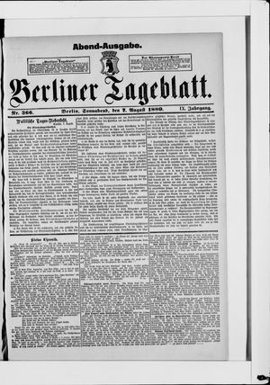 Berliner Tageblatt und Handels-Zeitung on Aug 7, 1880