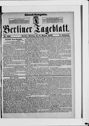 Berliner Tageblatt und Handels-Zeitung vom 09.08.1880