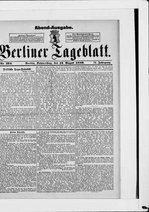 Berliner Tageblatt und Handels-Zeitung vom 12.08.1880