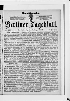 Berliner Tageblatt und Handels-Zeitung vom 13.08.1880