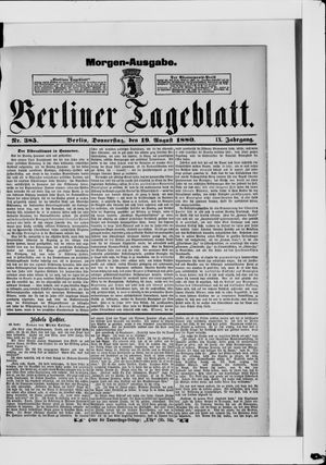 Berliner Tageblatt und Handels-Zeitung on Aug 19, 1880