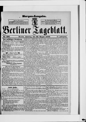Berliner Tageblatt und Handels-Zeitung on Aug 22, 1880