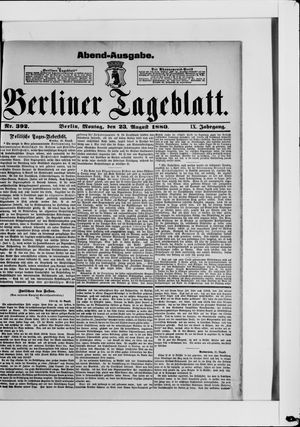 Berliner Tageblatt und Handels-Zeitung on Aug 23, 1880