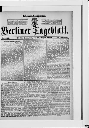 Berliner Tageblatt und Handels-Zeitung vom 28.08.1880