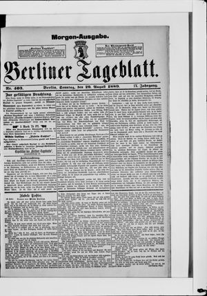 Berliner Tageblatt und Handels-Zeitung vom 29.08.1880