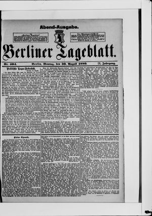 Berliner Tageblatt und Handels-Zeitung vom 30.08.1880