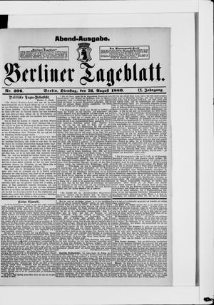Berliner Tageblatt und Handels-Zeitung vom 31.08.1880