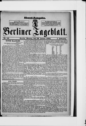 Berliner Tageblatt und Handels-Zeitung vom 10.01.1881
