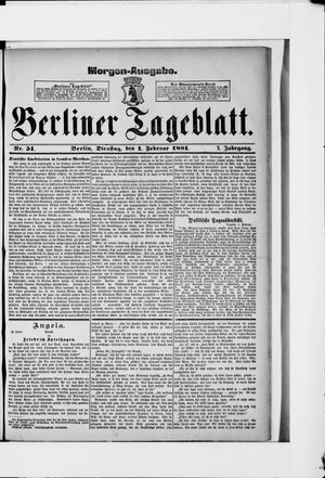 Berliner Tageblatt und Handels-Zeitung vom 01.02.1881
