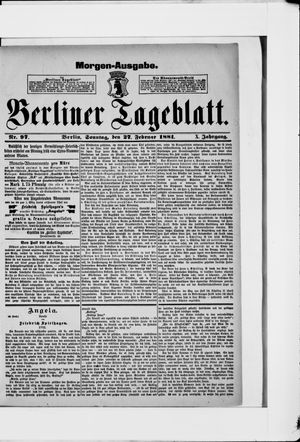 Berliner Tageblatt und Handels-Zeitung vom 27.02.1881