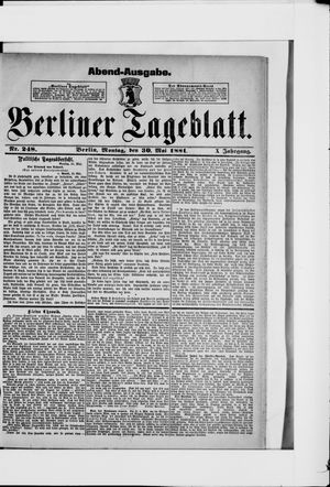 Berliner Tageblatt und Handels-Zeitung vom 30.05.1881