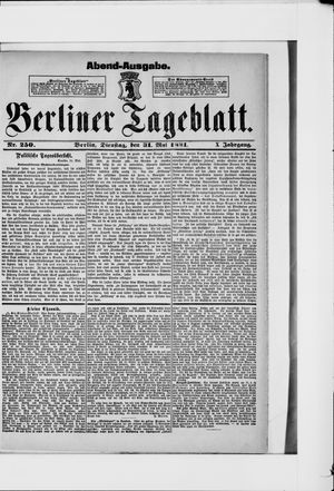 Berliner Tageblatt und Handels-Zeitung on May 31, 1881