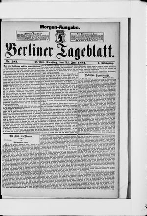 Berliner Tageblatt und Handels-Zeitung on Jun 21, 1881