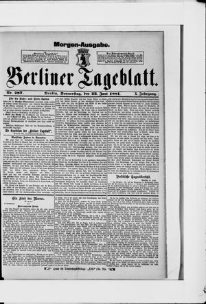 Berliner Tageblatt und Handels-Zeitung vom 23.06.1881