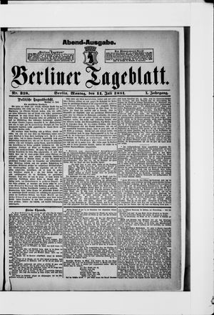 Berliner Tageblatt und Handels-Zeitung vom 11.07.1881