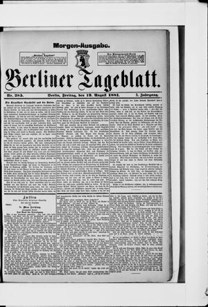 Berliner Tageblatt und Handels-Zeitung vom 19.08.1881