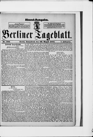 Berliner Tageblatt und Handels-Zeitung vom 20.08.1881