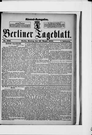 Berliner Tageblatt und Handels-Zeitung vom 22.08.1881