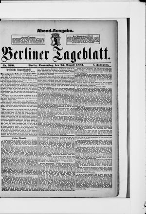 Berliner Tageblatt und Handels-Zeitung vom 25.08.1881