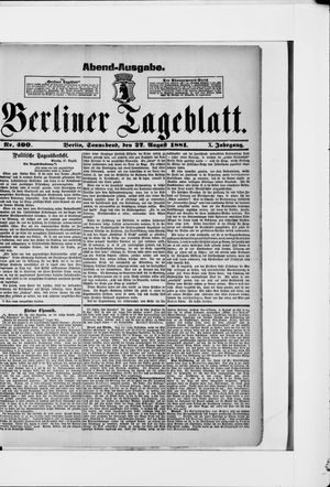 Berliner Tageblatt und Handels-Zeitung vom 27.08.1881