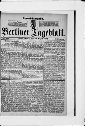 Berliner Tageblatt und Handels-Zeitung vom 29.08.1881