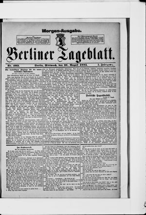 Berliner Tageblatt und Handels-Zeitung vom 31.08.1881