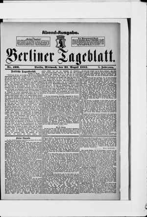 Berliner Tageblatt und Handels-Zeitung on Aug 31, 1881