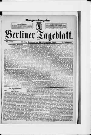 Berliner Tageblatt und Handels-Zeitung vom 11.09.1881