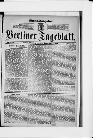 Berliner Tageblatt und Handels-Zeitung vom 12.09.1881