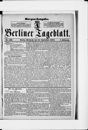 Berliner Tageblatt und Handels-Zeitung on Sep 14, 1881