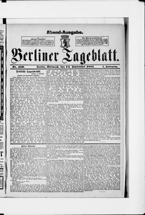 Berliner Tageblatt und Handels-Zeitung on Sep 14, 1881
