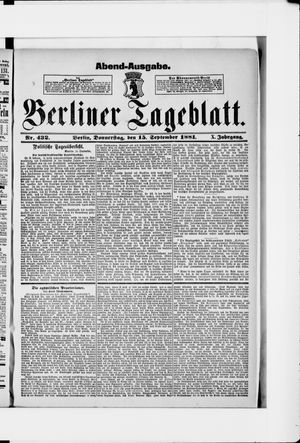Berliner Tageblatt und Handels-Zeitung vom 15.09.1881