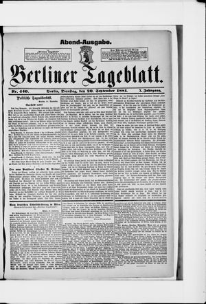 Berliner Tageblatt und Handels-Zeitung vom 20.09.1881